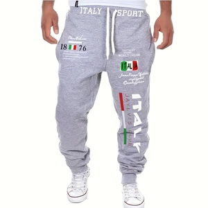 Pantalon de jogging gris pour hommes avec imprimés sport Italie et taille à cordon