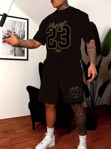 Completo Sportivo Casual da Uomo Tendenza Estiva Stampato Poliestere Manica Corta Top And Bottom Chicago USA Stampa Streetwear da Uomo