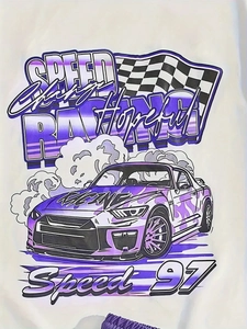 Men's summer short sleeve t-shirt with 3D digital racing car and speed print