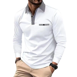 Men's Long Sleeve Polo Shirt Polyester Breathable Golf Sports Casual Plaid Striped Print Turn-down Collar Fashion Top For Men