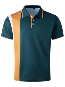 Detail of breathable mesh fabric and color blocking on men's polo shirt neckline