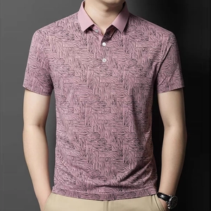 Men's Business Casual Short Sleeve Polo Shirt Polyester Wood Grain Geometric Print Lapel Collar Summer Fashion Top