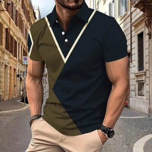 Men's Casual Short Sleeve Polo Shirt Color Block Patchwork Button Breathable Summer Fashion Top For Men Daily Wear