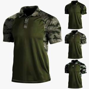 Men Polyester Tactical Camouflage Patchwork Polo Shirt Short Sleeve Quick Dry Breathable Lapel Top For Outdoor Daily Sports