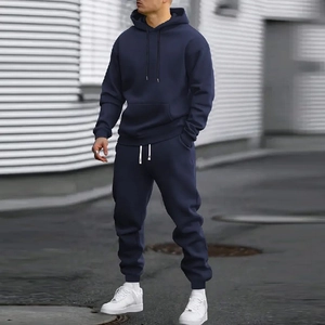 Ensemble Top Et Bottom de Sport Décontracté pour Hommes en Polyester Couleur Unie Sweat à Capuche Et Pantalon de Jogging