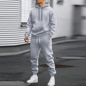 Ensemble sweat à capuche et jogging gris clair pour homme avec poche kangourou et cordon