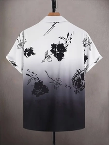 Détail de chemise homme à manches courtes avec dégradé 3D et motif de roses dans le dos