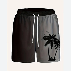 Short de plage pour homme avec dégradé noir et gris et silhouette de cocotier