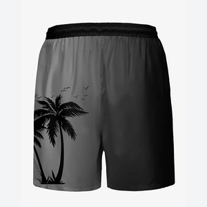 Short de plage pour hommes avec dégradé noir et gris et motifs de palmiers