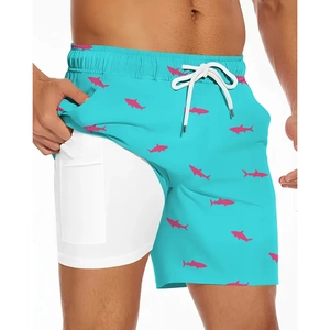 Détail du short de bain homme à motif requin avec doublure de compression et poche