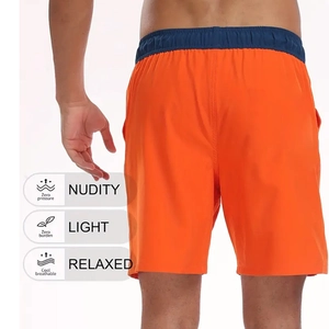 Vue arrière du short de plage orange respirant avec taille élastique bleue pour homme