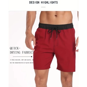Vue détaillée du short de plage rouge à séchage rapide pour homme avec cordon de serrage