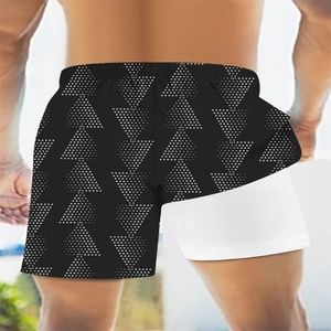 Men's 2-in-1 quick-dry sports shorts with geometric triangle patterns and white lining