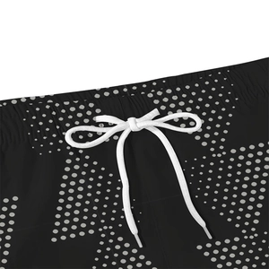Summer men's casual beach shorts with white dot geometric pattern and elastic drawstring
