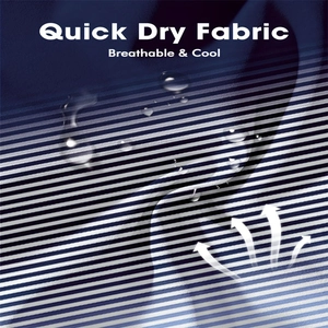 Macro view of blue striped quick dry fabric showing water resistance and breathability