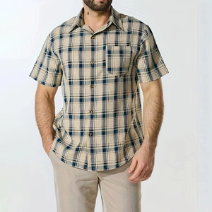 Camicia Casual da Uomo a Maniche Corte a Quadri Tropicale Estiva Traspirante con Colletto a Revers e Bottoni Top da Spiaggia Stampato