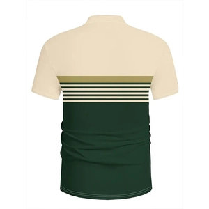 Detail view of the back of a slim-fit ribbed Polo shirt with tricolor block design
