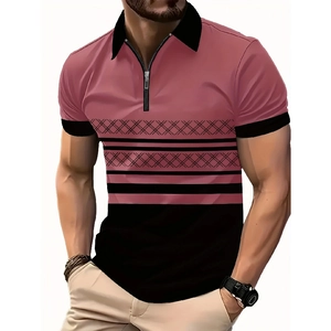 Men's slim fit polo shirt in dusty rose and black with geometric diamond 3D pattern