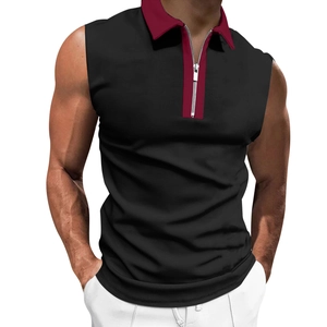 Nahaufnahme des ärmellosen Poloshirts mit kontrastierendem Kragen und Reißverschluss