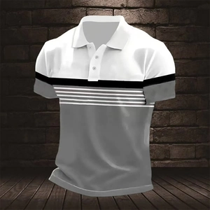 Slim fit men's polo shirt with white, grey color block and black ribbed stripes
