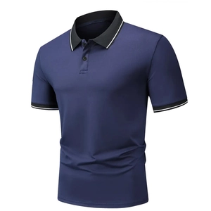 Polo homme bleu marine à manches courtes avec col et poignets contrastés en maille