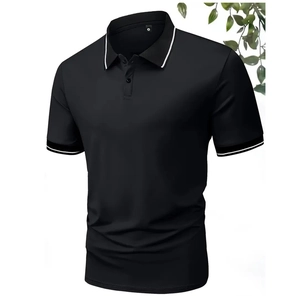 Polo classique noir pour homme avec rayures blanches sur le col et les manches