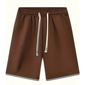 Men's plus size brown casual drawstring shorts with elastic waist and side pockets