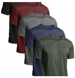 Close-up of lightweight round neck t-shirts in multiple colors for casual daily wear