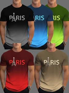 Detailed view of Paris graphic tees in five gradient color options for men