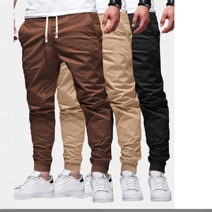 Men's solid color joggers in brown, khaki and black colors with elastic drawstring waist
