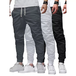 Men's solid color joggers with drawstring waist and ribbed cuffs in three colors