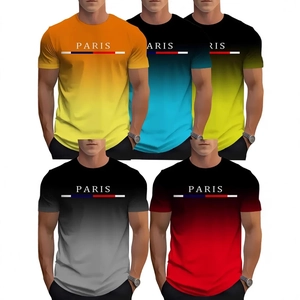 Five pack of men's gradient short sleeve t-shirts with Paris logo and crew neck