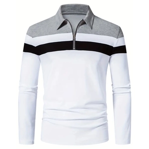 Polo Homme Manches Longues Bloc de Couleur Mode Col à Revers avec Fermeture Éclair Streetwear Décontracté Tops Patchwork Vêtement Printemps Été