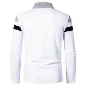 Polo à manches longues pour homme blanc avec col gris et détails de blocs de couleurs