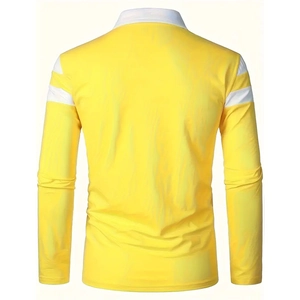 Vue arrière détaillée d'un polo homme jaune à manches longues avec rayures blanches
