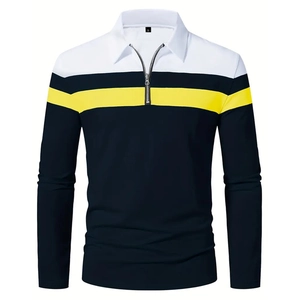 Détail du col zippé et des panneaux de couleurs contrastées sur le polo à manches longues