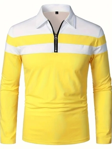 Détail d'un polo à manches longues pour hommes avec col zippé et étiquette de taille S