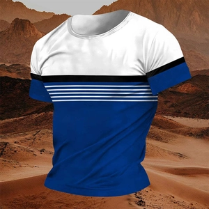 T-Shirt à Manches Courtes Rayé pour Homme Bloc de Couleur Col Rond Respirant Streetwear Été Décontracté Coupe Ample Mode Sport Tops