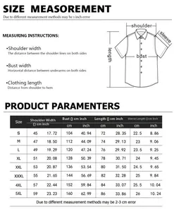 Size chart for men's Christmas short sleeve shirt from S to 5XL with measurements