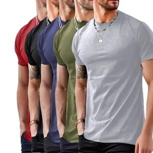 Five pack of men's slim fit crew neck short sleeve T-shirts in multiple solid colors