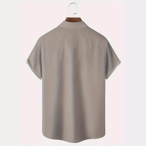 Men's short-sleeve Hawaii shirt with 3D shrub print shown from back on wooden hanger