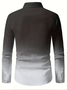 Macro view of men's long sleeve shirt featuring black to white gradient and geometric pattern