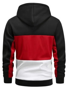 Detail showing the tricolor color-block design on the back of this sporty hooded sweatshirt