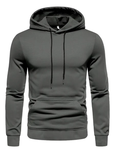 Detailed macro view of dark grey hoodie with adjustable drawstrings and kangaroo pocket