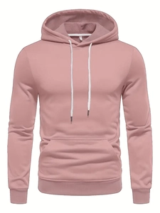 Detail of dust pink hoodie featuring white drawstrings with durable metal tips and soft texture
