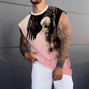 Men's 3D Digital Print Sleeveless Tank Top Polyester Eagle Faith Cross Print Summer Gym Sports Tank Top Casual Sleeveless T-Shirt
