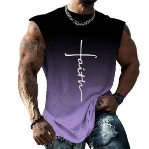 Men's 3D faith cross graphic tank top with purple gradient design for fitness