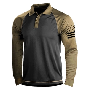 Men's tactical long sleeve polo shirt in dark grey and army green patchwork style