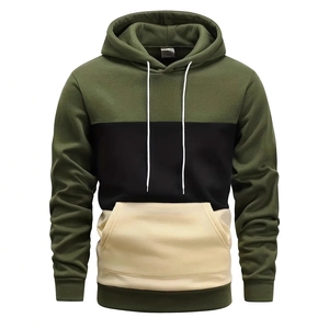 Men's Casual Long Sleeve Hooded Sweatshirt Color Block Letter Print Hoodie With Kangaroo Pocket Streetwear Pullover Tops