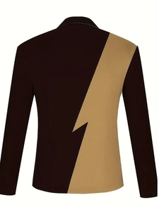 Detail of men's long-sleeve polo shirt featuring a geometric contrast lightning pattern back